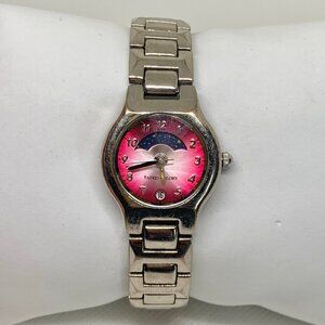 Vintage faded glory moon phase date women’s watch pink dial silver tone running